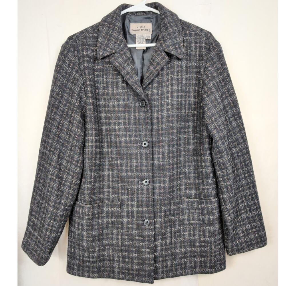 Vintage AKA Eddie Bauer black plaid wool jacket Size S Preppy Academia Retro
